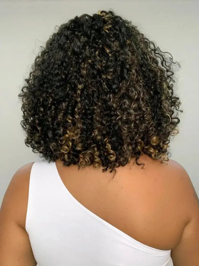 Lace Front Bio Fibra Donna Castanho com Luzes Cacheada