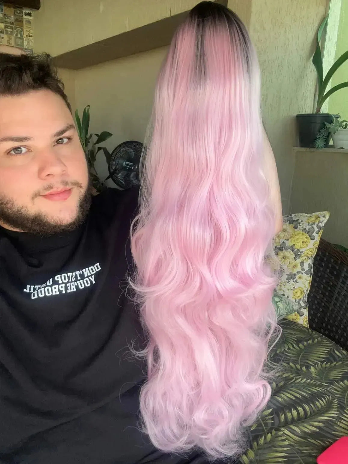 Lace Front Ellen Rosa Raiz Preta Ondulada - Repartição Livre 13x3