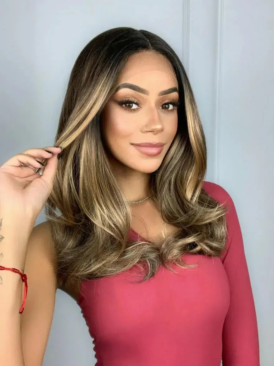 Lace Front Giba Castanho com Luzes 27YA Ondulada