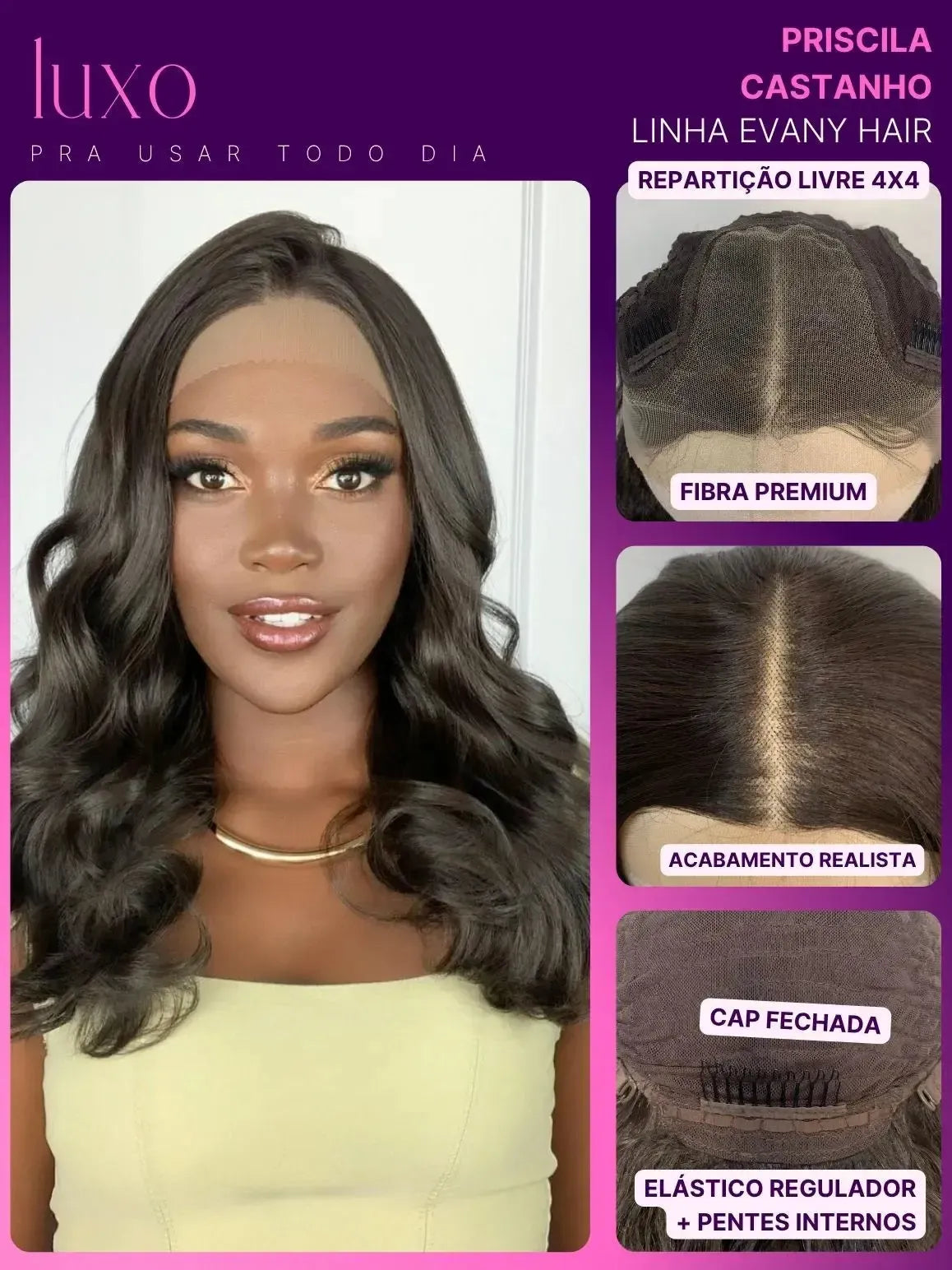 Lace Front HD Priscila Castanho Ondulada
