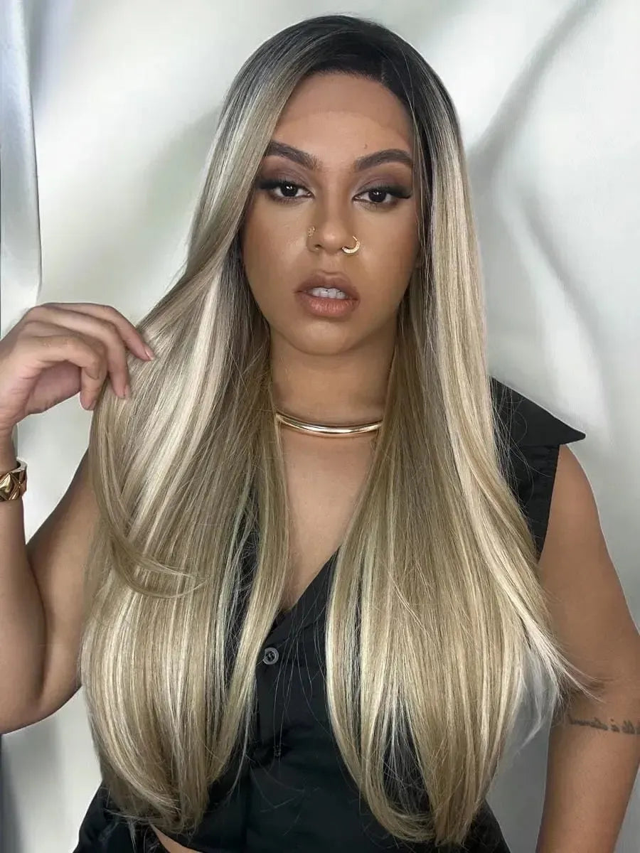 Lace Front Tela HD Diamante Loira Luzes Ondulada - Repartição Livre 13x2