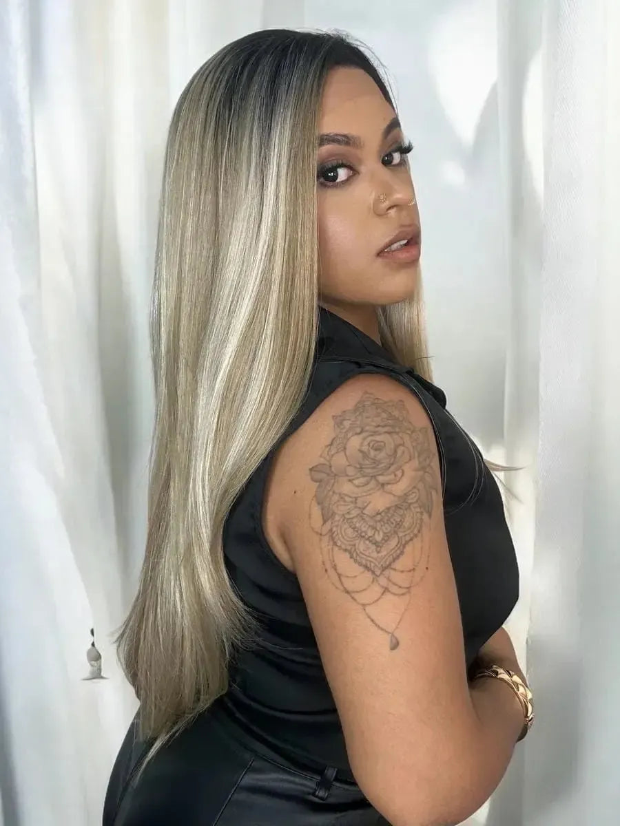 Lace Front Tela HD Diamante Loira Luzes Ondulada - Repartição Livre 13x2