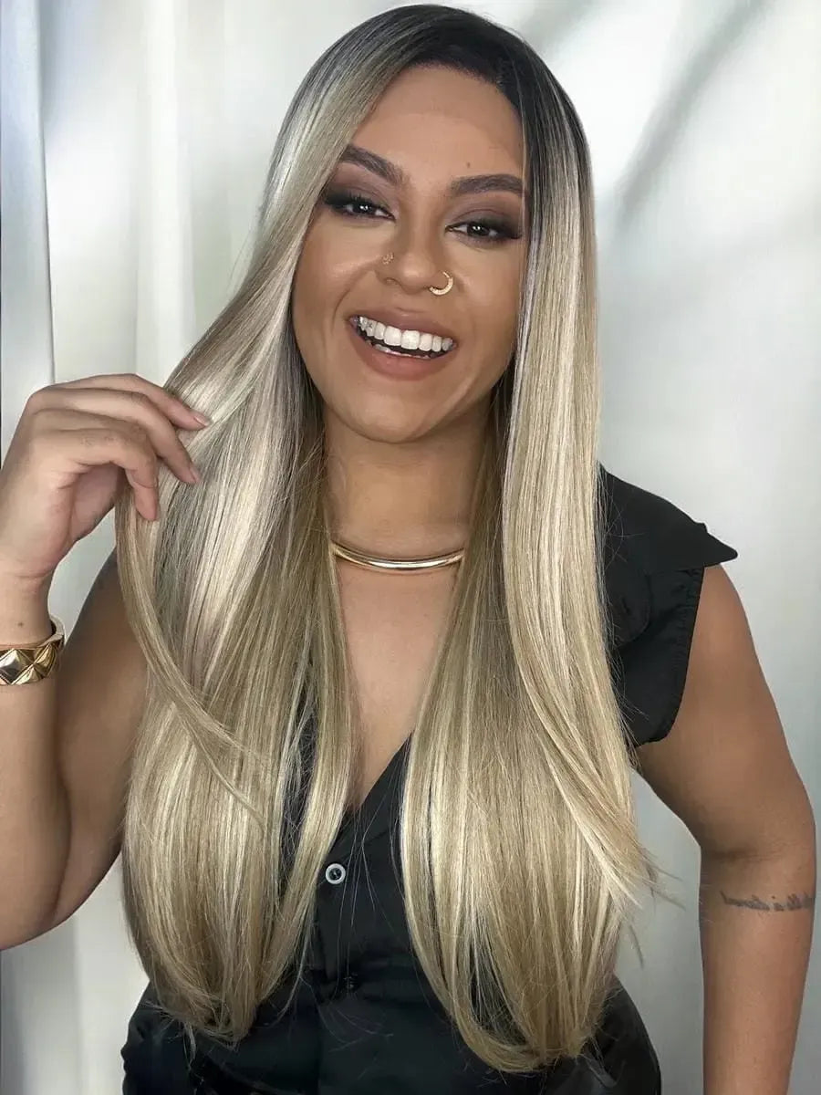 Lace Front Tela HD Diamante Loira Luzes Ondulada - Repartição Livre 13x2