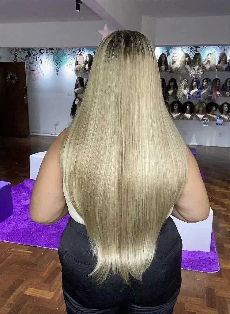 Lace Front Tela HD Diamante Loira Luzes Ondulada - Repartição Livre 13x2