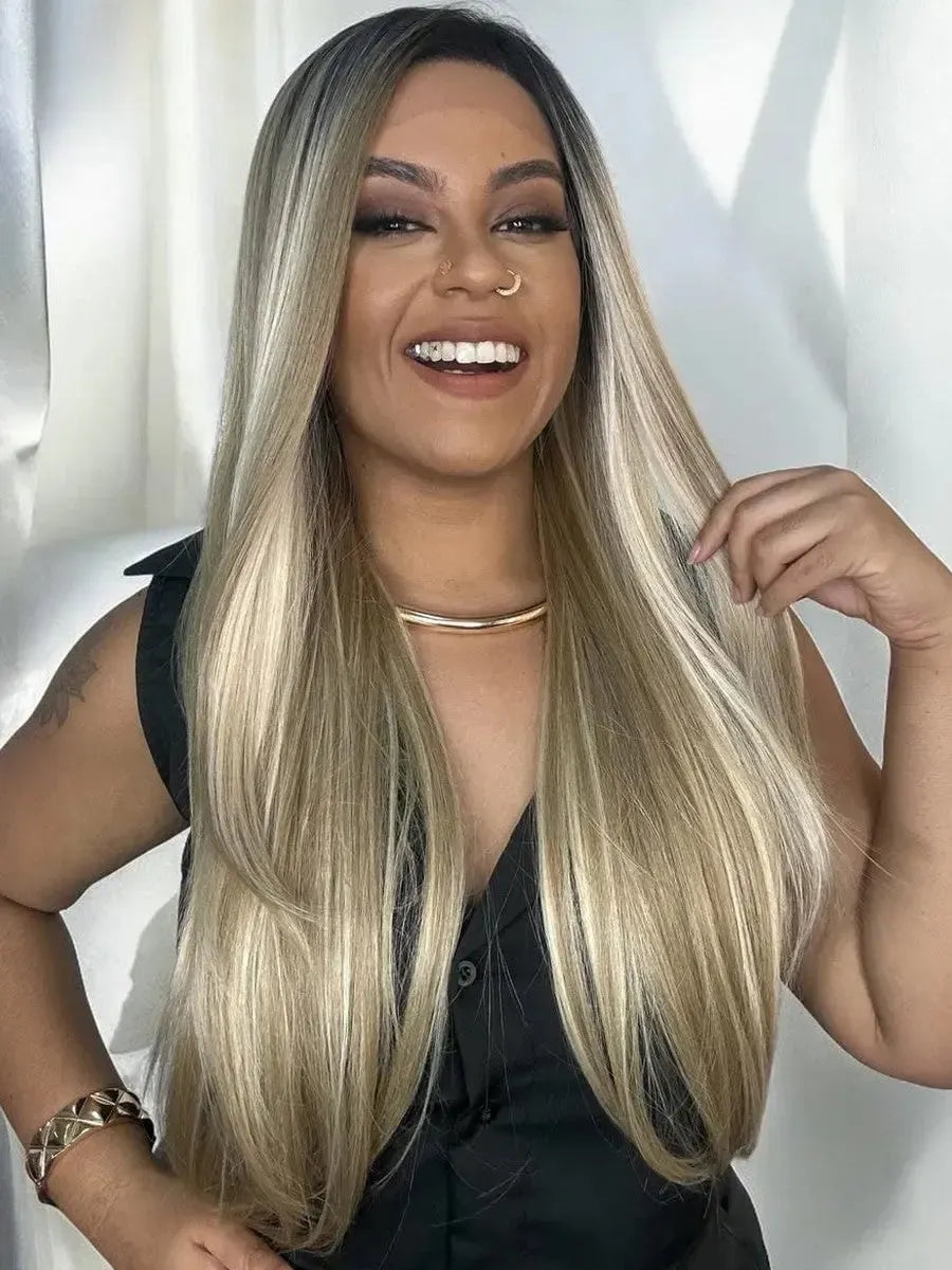 Lace Front Tela HD Diamante Loira Luzes Ondulada - Repartição Livre 13x2