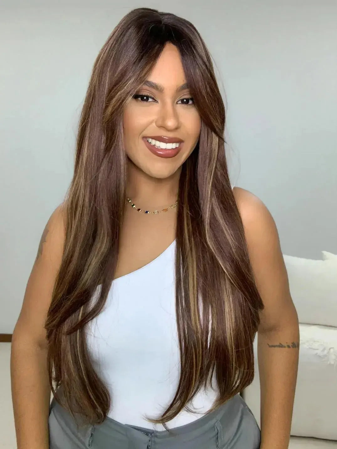 Peruca Miriam Castanho Luzes Franja (Premium)
