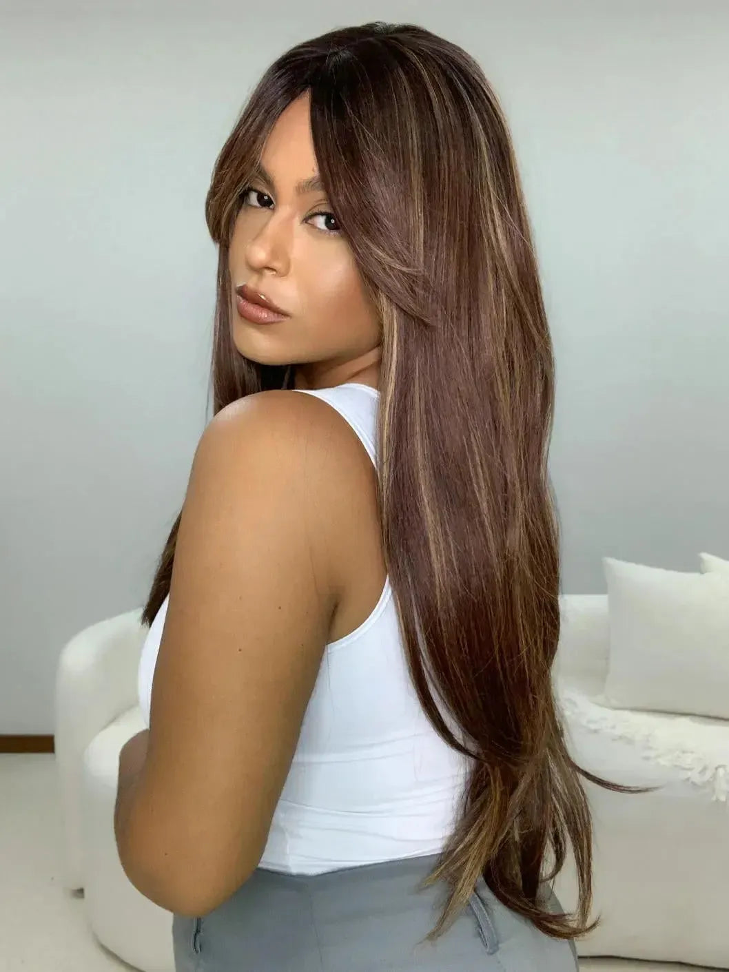 Peruca Miriam Castanho Luzes Franja (Premium)
