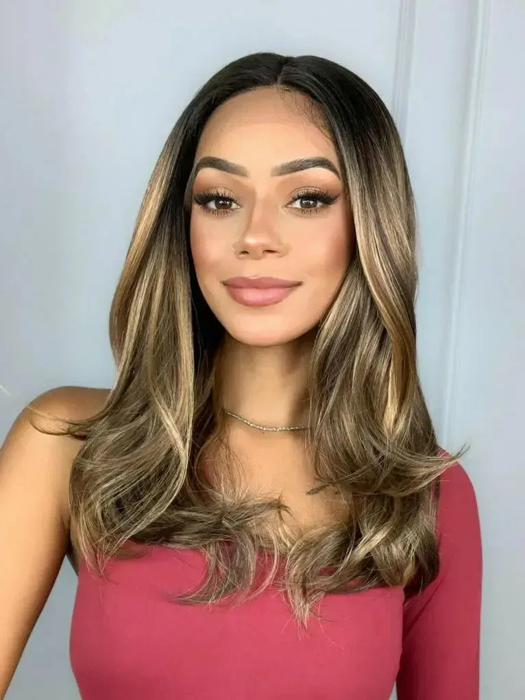 Lace Front Giba Castanho com Luzes 27YA Ondulada