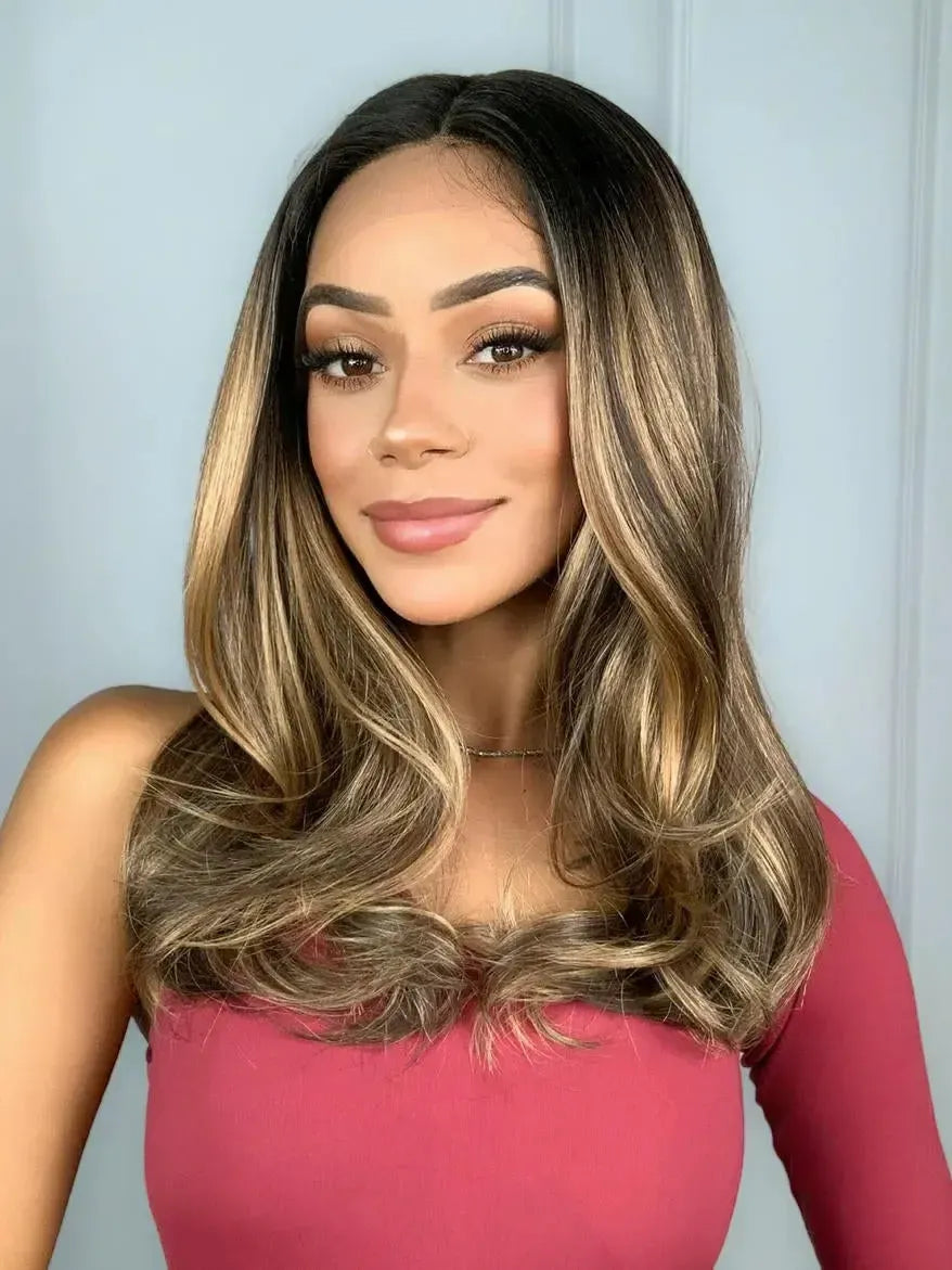 Lace Front Giba Castanho com Luzes 27YA Ondulada