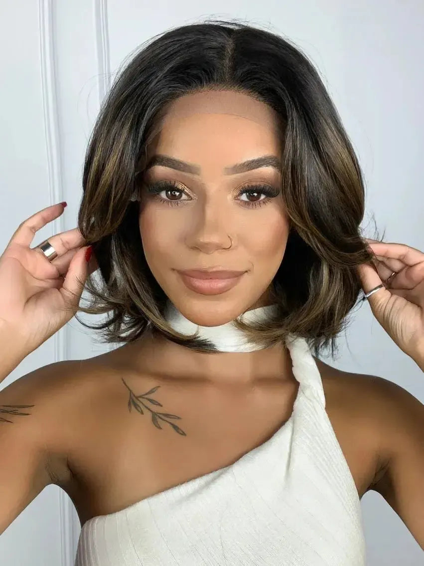 Lace Front Tania Castanha com Luzes Curta