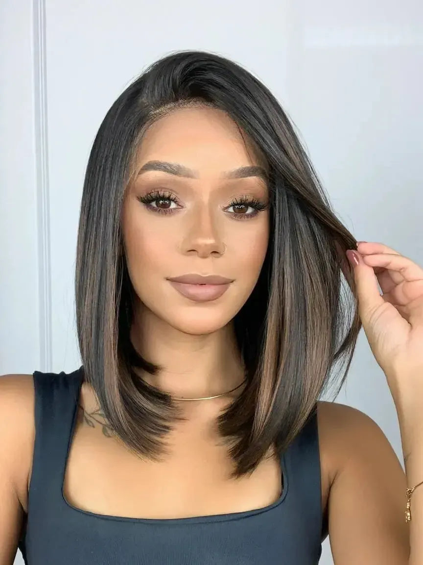 Lace Front Tela HD Lovenna Castanho com Mechas BTSN2/30 - Repartição Livre 13x4